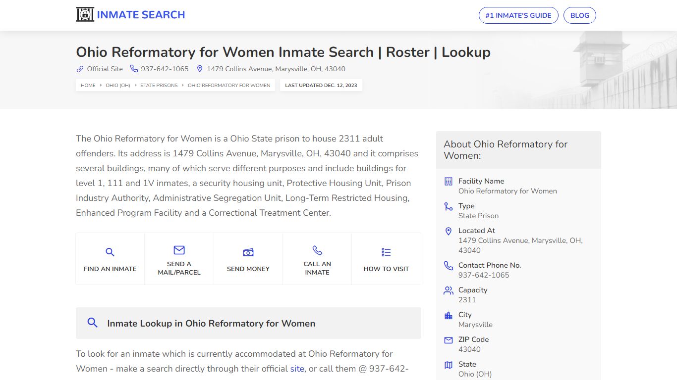 Ohio Reformatory for Women Inmate Search | Roster | Lookup